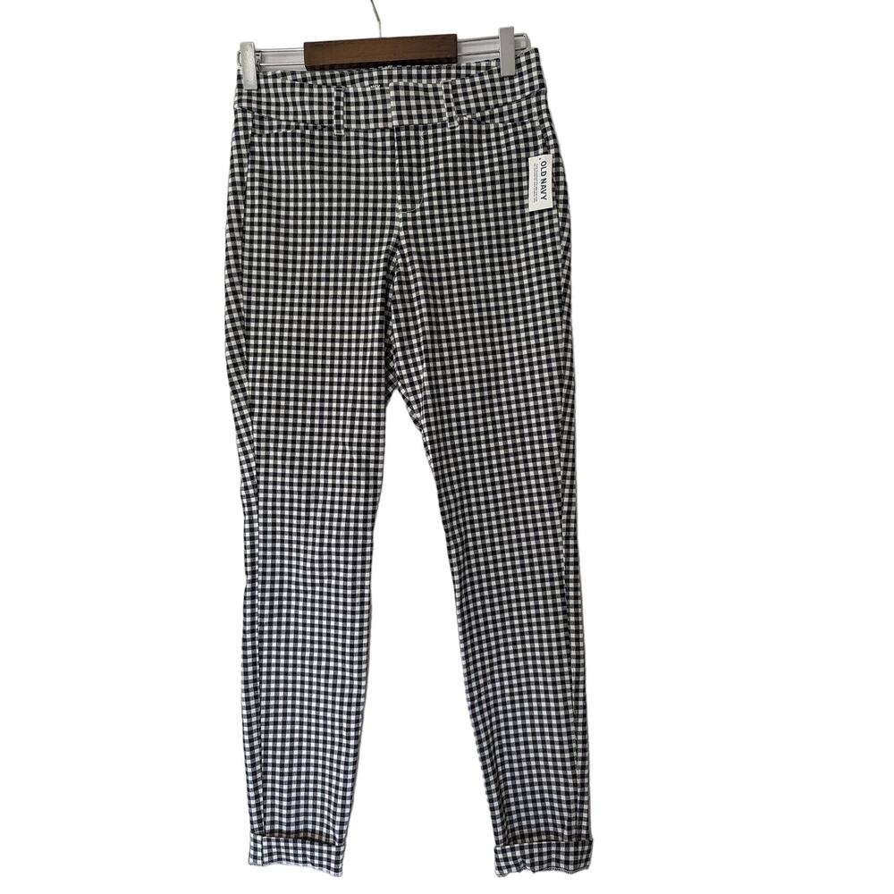 Old Navy Pixie High-Rise Black White Plaid Pants Size 2 Slim Leg Office Casual